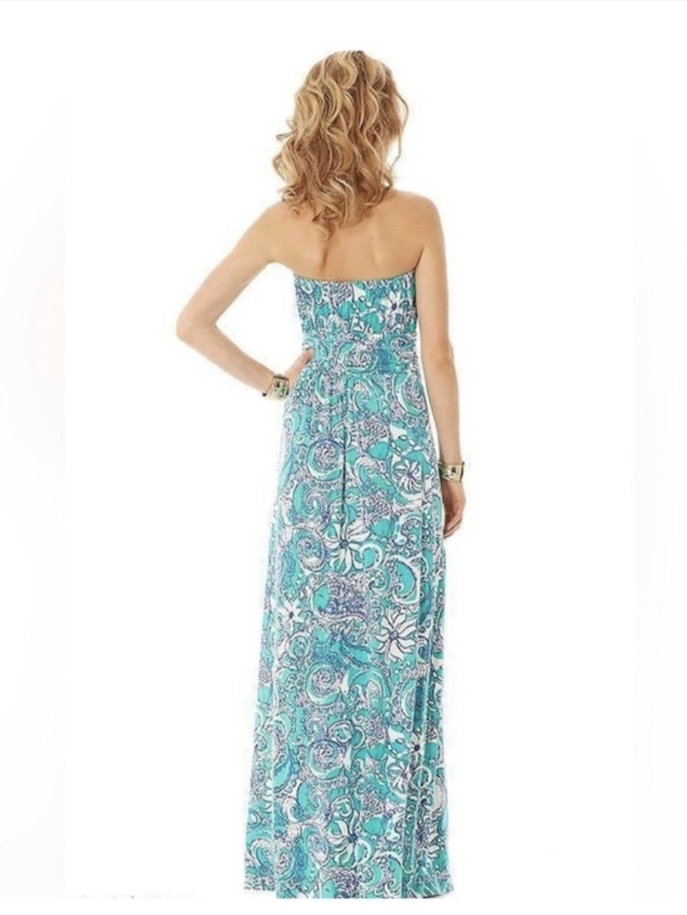 Lilly Pulitzer Holbrook Strapless Maxi Dress Montauk Seafoam Green Paisley - S - Picture 4 of 14